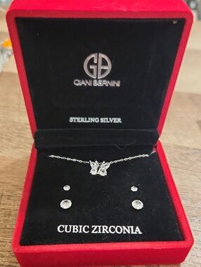 Giani Bernini Sterling Silver Butterfly Necklace with Clear Cubic Zirconia